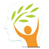 Mindbodygreen logo with an orange figure and green leaves within a white head icon.