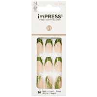 Package of imPress press-on nails in green and clear Apple Picking design.