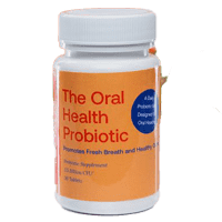 Bottle of Bristle Health The Oral Health Probiotic supplement tablets.