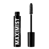 Open tube of bareMinerals Maximist Phyto-Fiber Volumizing Mascara next to its applicator brush lid.
