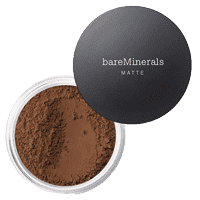 Lid next to open container of bareMinerals Matte Loose Powder Foundation with broad spectrum SPF 15.