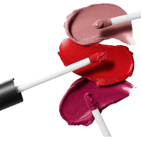 Three applicators of bareMinerals Mineralist Lasting Matte Liquid Lipstick smearing different shades.